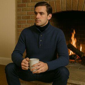 Men Blue Ribbed Sweater XL Cozy Grandpacore Fall Layering Dadcore Warm